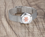 MD1436SS-MOP Medical ID Mother of Pearl Stainless Steel Mesh Bracelet ~ Custom Engrave