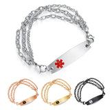 MD1755 4 Colors! Medical ID Triple Strand Stainless Link Bracelet Custom Engrave