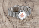 MD1436SS-CZ-MOP Medical ID Mother of Pearl Crystal Stainless Mesh Bracelet ~ Custom Engrave