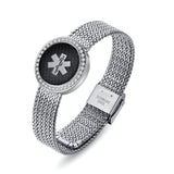 MD1436SS-CZ-CF Medical ID Carbon Fiber Stainless Steel Mesh Bracelet ~ Custom Engrave