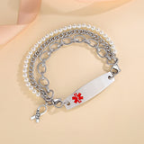 MD1501 Triple Strand Bead & Link Chain Medical Alert ID Bracelet ~ CUSTOM ENGRAVE