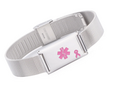 MD0665 Medical ID Pink Ribbon Stainless Steel Mesh Bracelet Custom Engrave