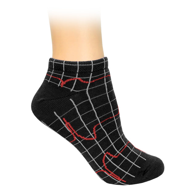 377-HBK Black EKG Fashion Anklet Socks