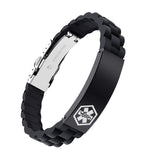 AM701BK  Black Braid Silicone & Stainless Medical ID Bracelet Custom Engrave