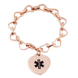 MD0021RG Rose Gold Stainless Open Heart Charm Medical Id Bracelet ~ Custom Engrave