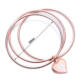 MD0149RG Rose Gold Stainless Heart Charm Triple Bangle Medical Id Bracelet Custom Engrave