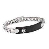 MD0184 Unisex Stainless Steel Black Plate Link Medical Alert Id Bracelet ~ CUSTOM ENGRAVE