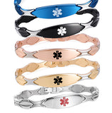 MD0337 Stainless Steel Sleek Link Medical Id Bracelet Custom Engrave 10 Colors!