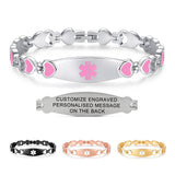 MD0932 4 Colors! Stainless Steel Heart Link Medical Id Bracelet Custom Engrave