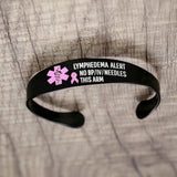 MD0990-BLKBP Lymphedema Alert No BP IV Medical ID Pink Ribbon Cuff Bracelet (Black)