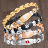 MD1038 5 Colors! Stainless Steel Double Heart Link Medical Id Bracelet Custom Engrave