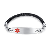 MD1357  Medical Alert Black Leather Bolo Stainless ID Bracelet CUSTOM ENGRAVE