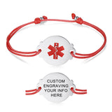 MD-1368 CUSTOM ENGRAVE ~ 6 Colors! Stainless Adjustable Cord Medical ID Bracelet