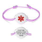 MD-1368 CUSTOM ENGRAVE ~ 6 Colors! Stainless Adjustable Cord Medical ID Bracelet