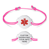 MD-1368 CUSTOM ENGRAVE ~ 6 Colors! Stainless Adjustable Cord Medical ID Bracelet