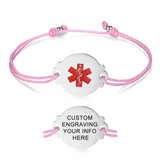 MD-1368 CUSTOM ENGRAVE ~ 6 Colors! Stainless Adjustable Cord Medical ID Bracelet