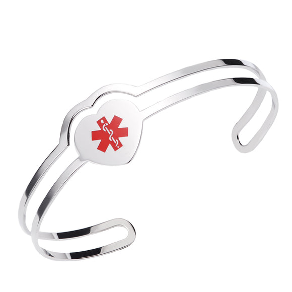 MD1371-SS Custom Engrave Medical Id Stainless Steel Heart Cuff Bracelet