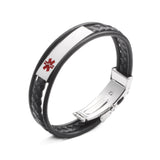 MD1382 CUSTOM ENGRAVE Black Braided Leather Medical ID Bracelet