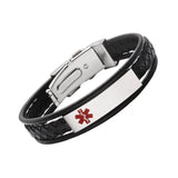 MD1382 CUSTOM ENGRAVE Black Braided Leather Medical ID Bracelet