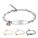 MD1414 Stainless Heart Chain & Medical Charm Bracelet 4 Colors! Custom Engrave