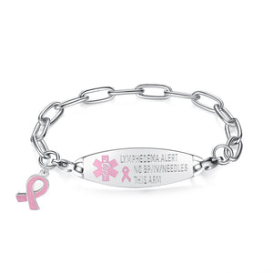 CK28-1374SS  Pink Ribbon Charm Link Lymphedema No BP IV Bracelet
