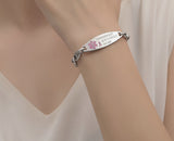 MD1456-NOBP Lymphedema Alert NO BP/IV Needles Oval Link Bracelet ~ Custom Engrave