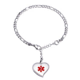 MD1781 Rose Gold or Silver Mini Figaro Chain Heart Medical Id Bracelet CUSTOM ENGRAVE