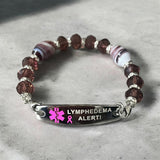 MD0358-PR Fuchsia Beaded Stainless Bracelet Lymphedema Alert! No BP IV