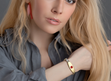 QR0337-G Gold Stainless Steel Sleek Link Medical Id Bracelet With QR Code