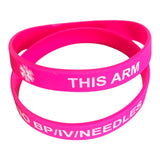 SIL-12 Pink Lymphedema No Bp/IV/Needles Silicone Bracelet - 3 Adult Sizes
