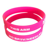 SIL-12 Pink Lymphedema No Bp/IV/Needles Silicone Bracelet - 3 Adult Sizes