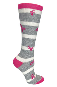 380-PRS Pink Ribbons & Stripes Womens Premium Wool Compression Socks