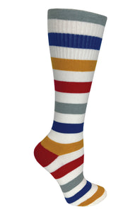 380-RSW Rainbow Stripes White Womens Premium Wool Compression Socks