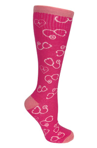 380-SEP Stethoscopes & EKG Hearts Pink Womens Premium Wool Compression Socks