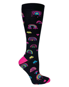 386-BNR Neon Rainbows Black 15-18mmHG Compression Socks