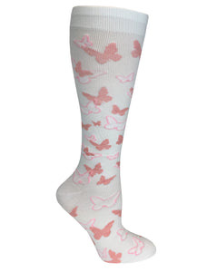 386-PBW Pink Butterflies White 15-18mmHG Compression Socks