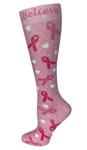 387-FLP Floral Pink Ribbons 15-20mmHG Soft Compression Socks