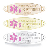 TAG-1374 Lymphedema Alert No BP Pink Ribbon Medical ID TAG ~ Gold, Rose, or Silver