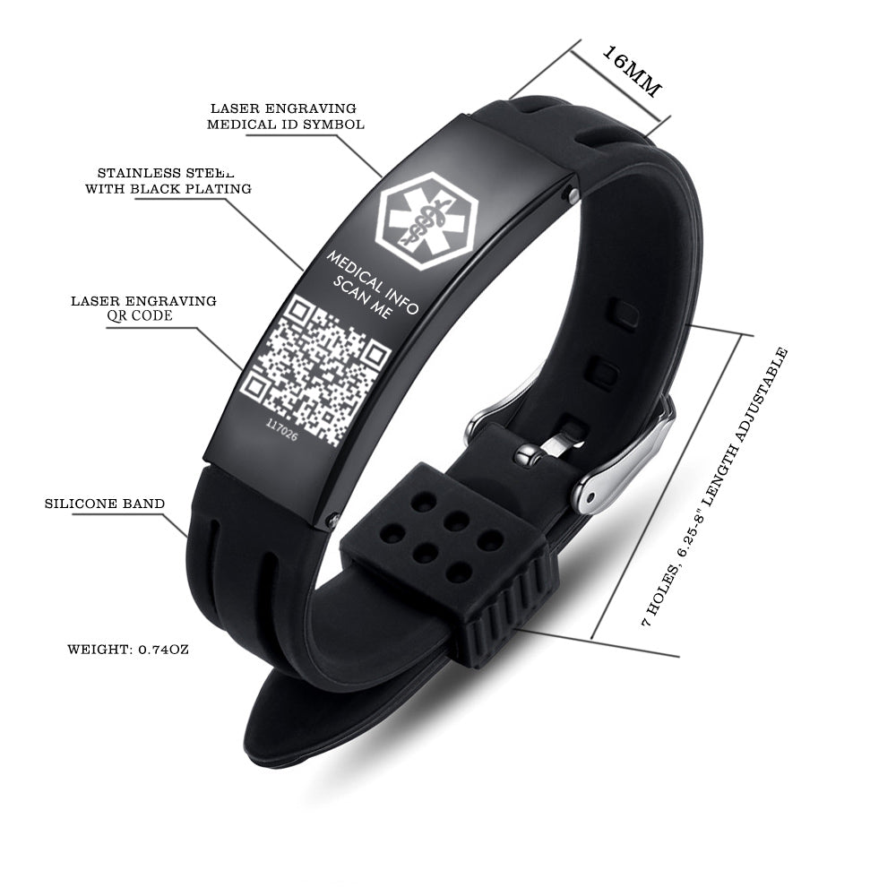 Bracelet Alerte Médicale En Acier Inoxydable - Étanche, Réglable, Avec QR Code Personnalisable, Pour Quotidien & Sport