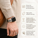 AW24 Dynamic QR Code Medical Alert ID Tag for Watch Band | Stainless Steel Emergency ID Plate