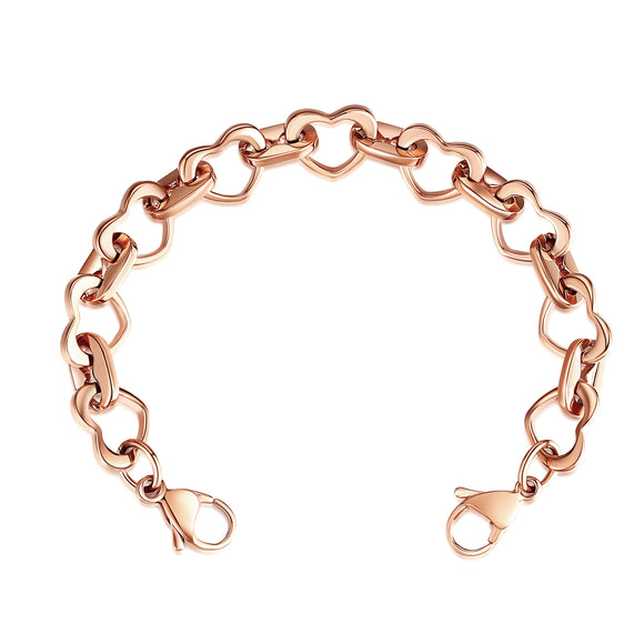 CN-101RG Rose Gold Stainless Open Heart Link Interchangeable Bracelet Strand