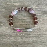 MD0358-NBP Fuchsia Beaded Stainless Bracelet Medical Alert! No BP IV Needles Tag