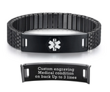 MD0089-BB Unisex All Black Stainless Expansion Medical ID Bracelet~Custom Engrave