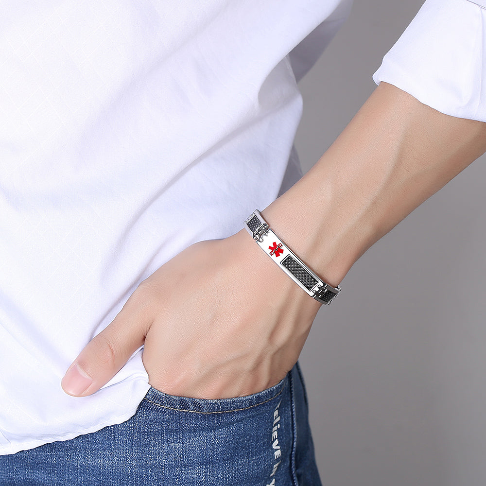 MD-0335 CUSTOM ENGRAVE Stainless Black Carbon Fiber Medical ID