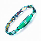 MD0337-AU Aurora Green Stainless Steel Sleek Link Medical Id Bracelet ~ Custom Engrave