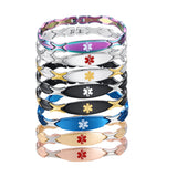 MD0337 Stainless Steel Sleek Link Medical Id Bracelet Custom Engrave 9 Colors!