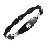 QR0337-B Black Stainless Steel Sleek Link Medical Id Bracelet With QR Code