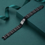QR0748BK Black Stainless Steel Link Medical ID Bracelet With QR Code