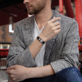 QR0748BK Black Stainless Steel Link Medical ID Bracelet With QR Code