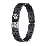 QR0748BK Black Stainless Steel Link Medical ID Bracelet With QR Code